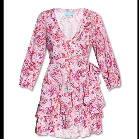 Melissa Odabash Pink Paisley Floral Motif Print Viscose Tabitha WrapDress NWOT L - Picture 5 of 16